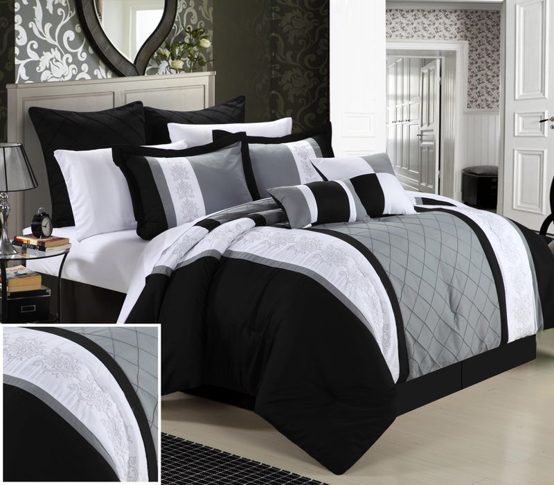 Chic Home 8-Piece Embroidery Comforter Set, Queen, Livingston Black - Image 3