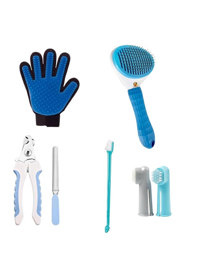 مجموعة العناية بالحيوانات الأليفة 4 في 1 تتكون من مقص أظافر، ومشط بيضاوي، وقفاز يد ترو تاتش، وفرشاة أسنان مكونة من 3 قطع (قد يختلف اللون) | مناسبة للكلاب والجراء والقطط - Image 1