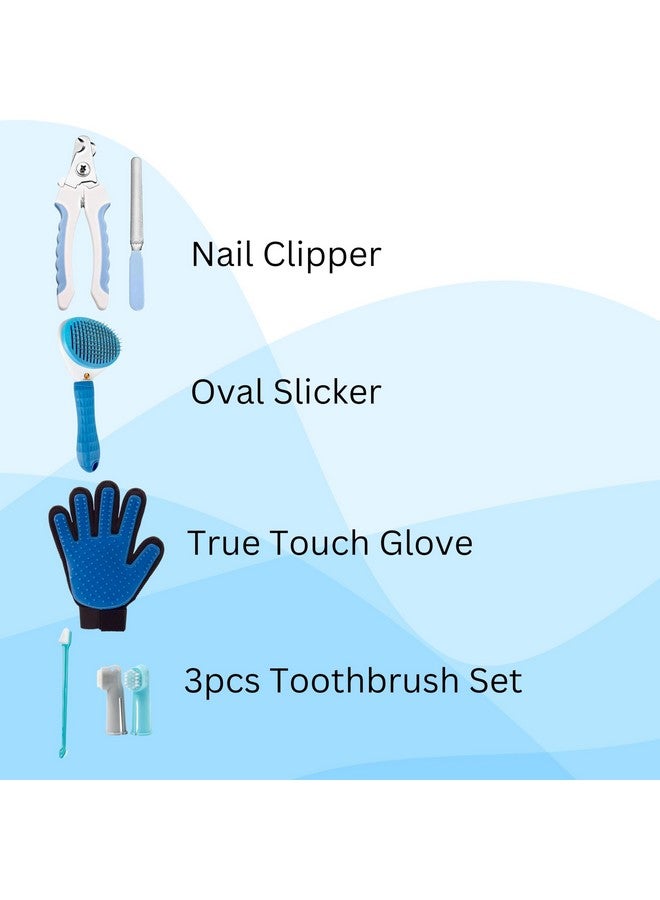 مجموعة العناية بالحيوانات الأليفة 4 في 1 تتكون من مقص أظافر، ومشط بيضاوي، وقفاز يد ترو تاتش، وفرشاة أسنان مكونة من 3 قطع (قد يختلف اللون) | مناسبة للكلاب والجراء والقطط - Image 3