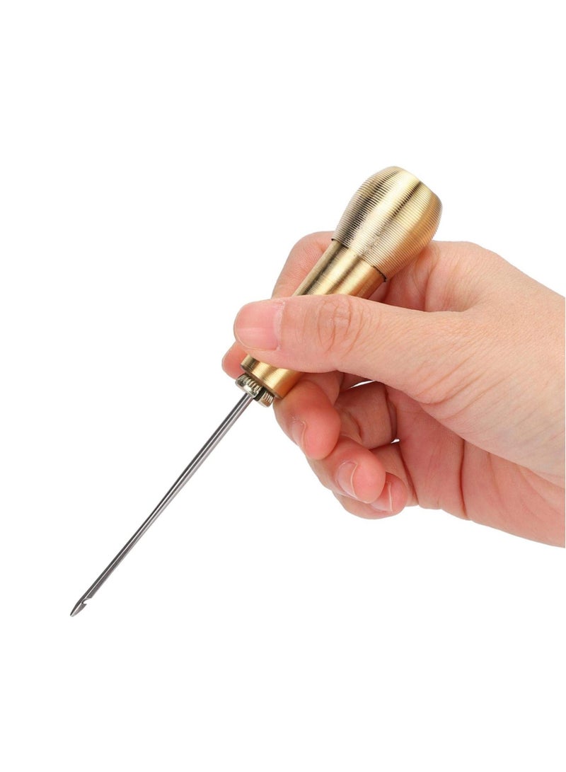 SYOSI Leather Sewing Awl Needle 2 Pieces Sewing Awl Repair Tool Hand Stitcher Handle Copper Tools for DIY Sewing Repairing Canvas Leather - Image 4