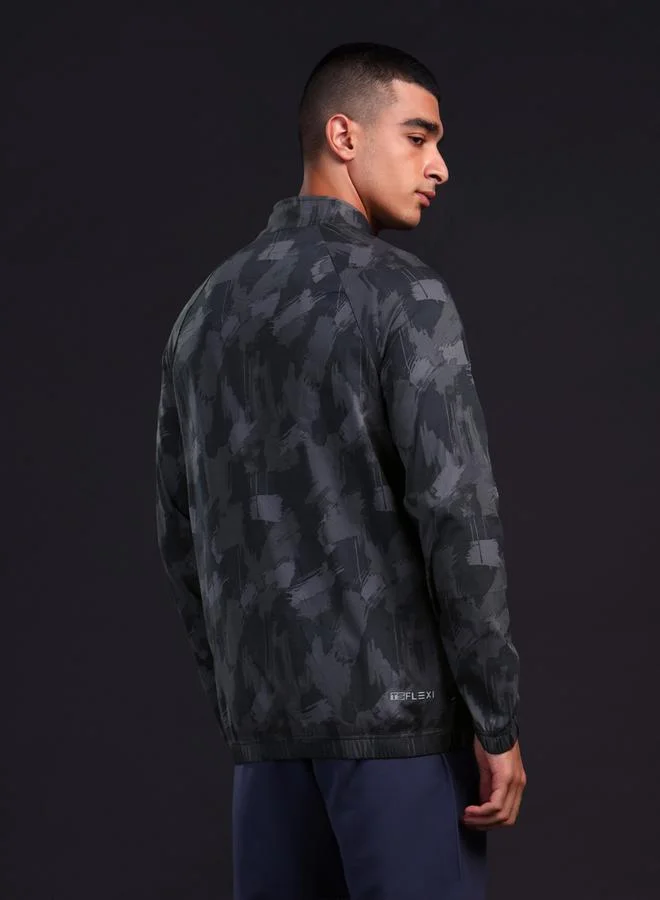 Technosport Men Printed Mock Neck Slim Fit Jacket with TS FLEXI