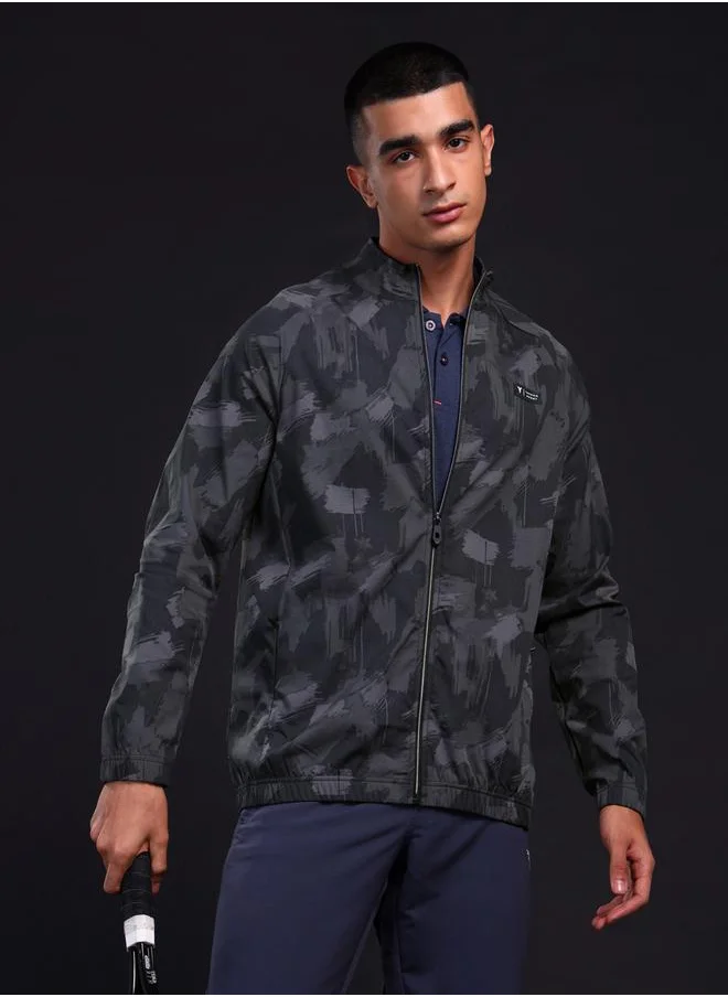Technosport Men Printed Mock Neck Slim Fit Jacket with TS FLEXI