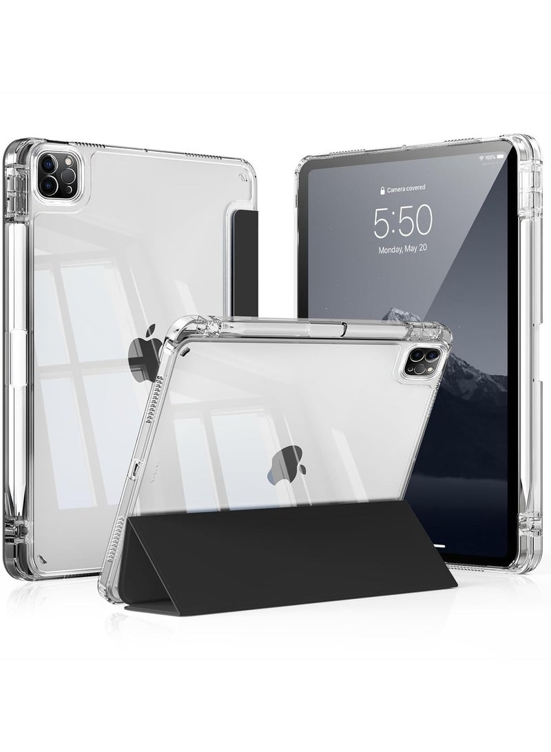 روك بو حافظة لجهاز iPad Pro مقاس 11 بوصة (M5/M4) 2025/2024 مع حامل قلم رصاص، ظهر شفاف، حافظة رفيعة قابلة للطي ثلاثية الطي، حافظة تابلت لجهاز iPad Pro مقاس 11 بوصة M5/M4، خاصية السكون/التنشيط التلقائي 2024/2025 Pro مقاس 11 بوصة M5/M4 - Image 1