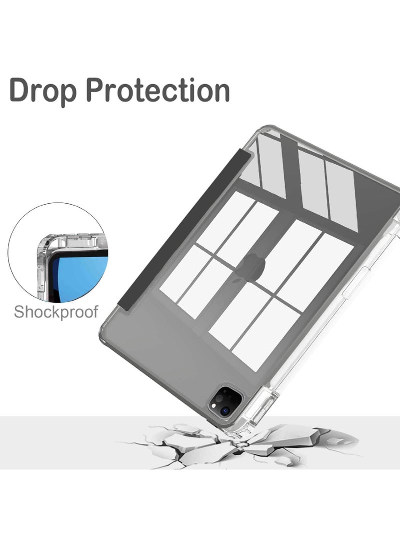 روك بو حافظة لجهاز iPad Pro مقاس 11 بوصة (M5/M4) 2025/2024 مع حامل قلم رصاص، ظهر شفاف، حافظة رفيعة قابلة للطي ثلاثية الطي، حافظة تابلت لجهاز iPad Pro مقاس 11 بوصة M5/M4، خاصية السكون/التنشيط التلقائي 2024/2025 Pro مقاس 11 بوصة M5/M4 - Image 3