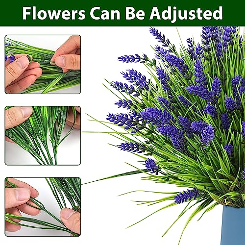 maxkes 20 Bundles Artificial Plants Outdoor, UV Resistant Fake Flowers， Realistic Faux Lavender Shrubs for Porch Garden Window Box Home Decoration (Purple) - Image 2