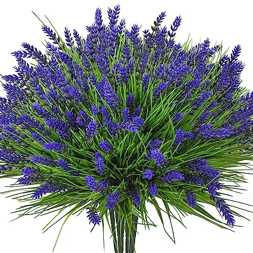 maxkes 20 Bundles Artificial Plants Outdoor, UV Resistant Fake Flowers， Realistic Faux Lavender Shrubs for Porch Garden Window Box Home Decoration (Purple) - Image 1