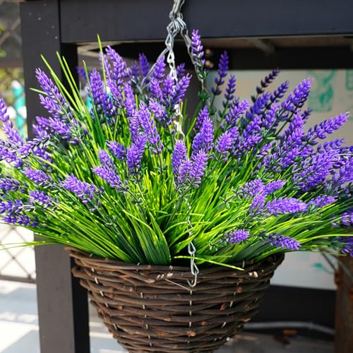 maxkes 20 Bundles Artificial Plants Outdoor, UV Resistant Fake Flowers， Realistic Faux Lavender Shrubs for Porch Garden Window Box Home Decoration (Purple) - Image 4