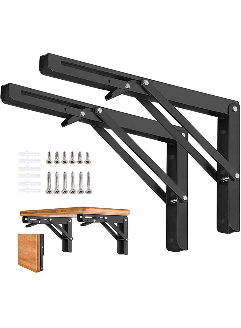 Folding Shelf Brackets 10 Inch 2 Pcs, Heavy Duty Metal Collapsible Triangle Shelf Bracket, DIY Wall Mounted Shelf Brackets, Space Saving for Bench Table, Max Load: 132Ib, with Screws - Image 1