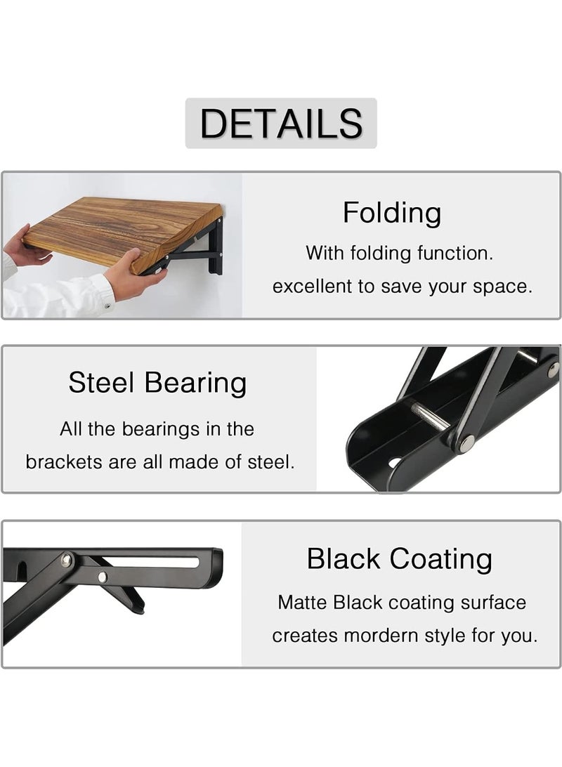 Folding Shelf Brackets 10 Inch 2 Pcs, Heavy Duty Metal Collapsible Triangle Shelf Bracket, DIY Wall Mounted Shelf Brackets, Space Saving for Bench Table, Max Load: 132Ib, with Screws - Image 4