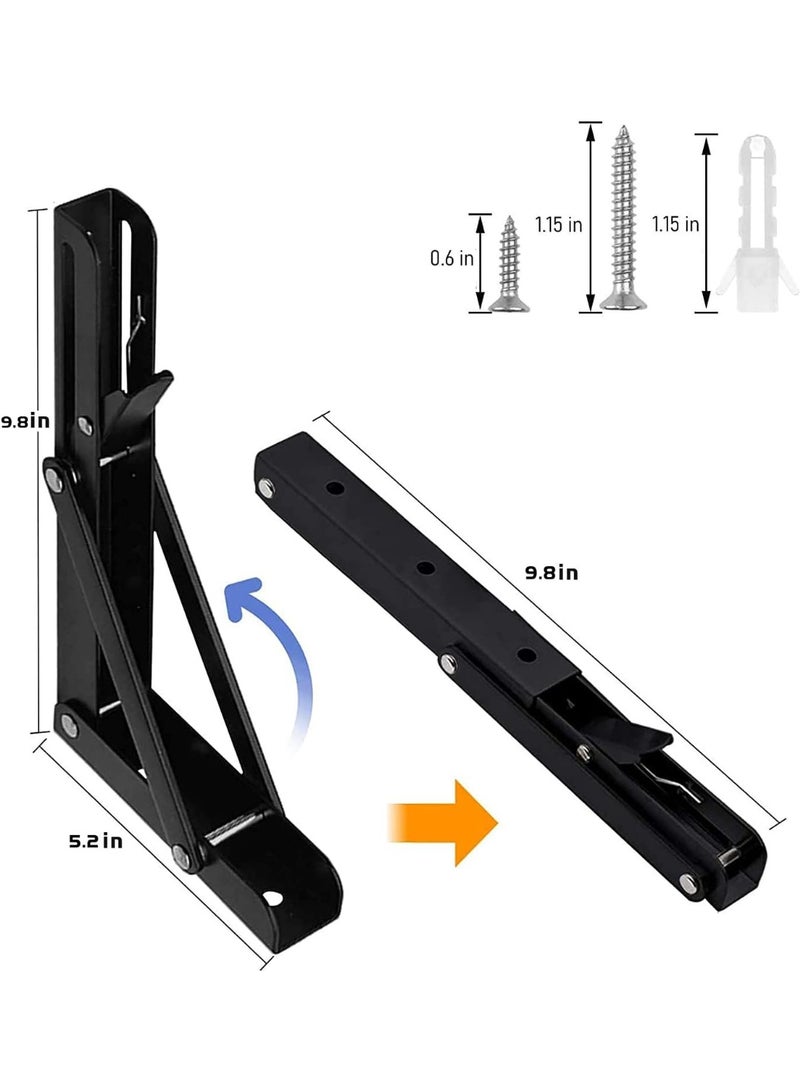 Folding Shelf Brackets 10 Inch 2 Pcs, Heavy Duty Metal Collapsible Triangle Shelf Bracket, DIY Wall Mounted Shelf Brackets, Space Saving for Bench Table, Max Load: 132Ib, with Screws - Image 2