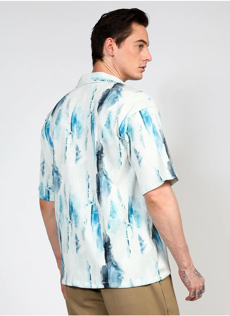 Campus Sutra Men's Sky Blue Oversized Water Strokes Shirt