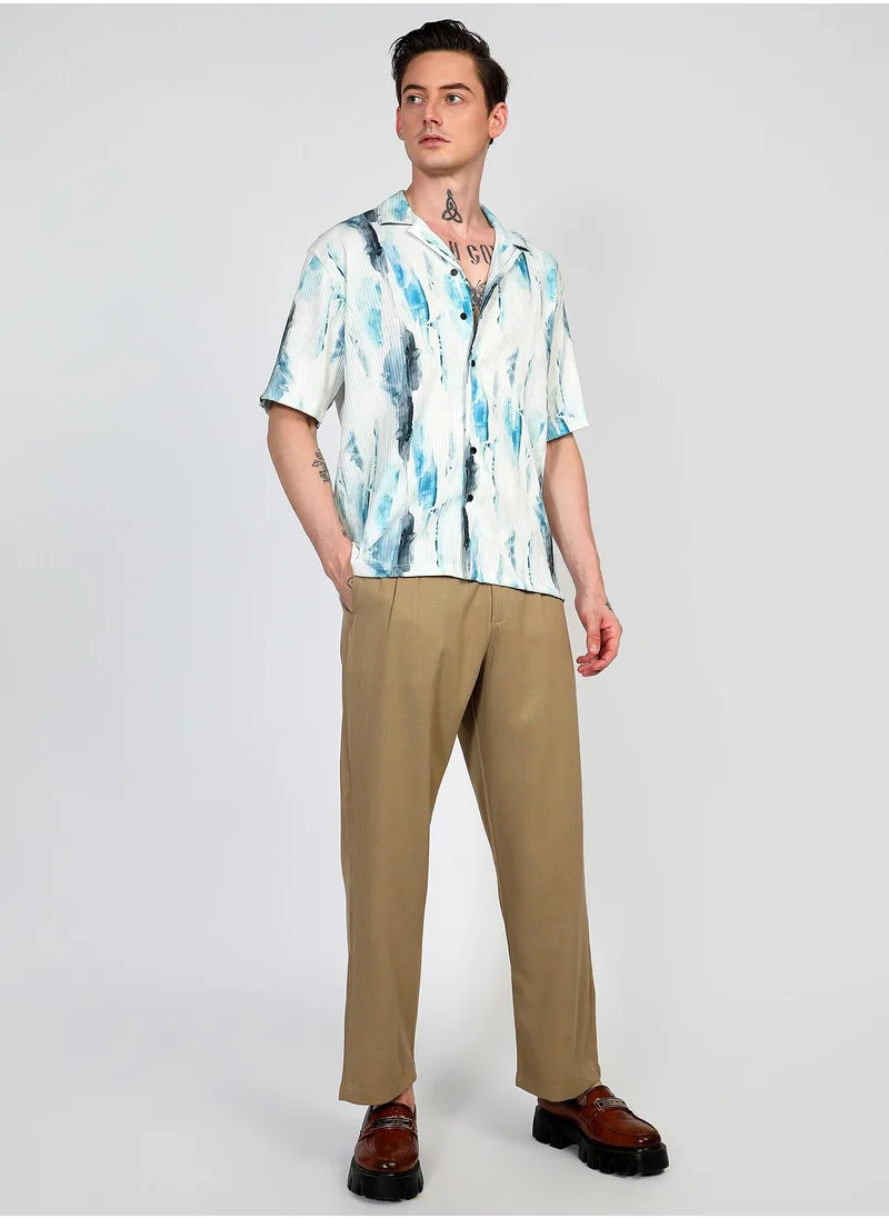 Campus Sutra Men's Sky Blue Oversized Water Strokes Shirt