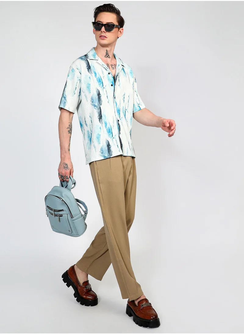 Campus Sutra Men's Sky Blue Oversized Water Strokes Shirt