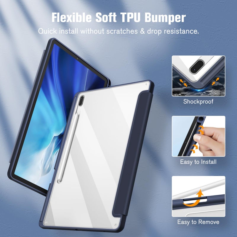 Fintie Hybrid Slim Case for Samsung Galaxy Tab S8 Plus 2022/S7 FE 2021/S7 Plus 2020 12.4 Inch with S Pen Holder, Shockproof Cover with Clear Transparent Back Shell, Auto Wake/Sleep, Navy - Image 4