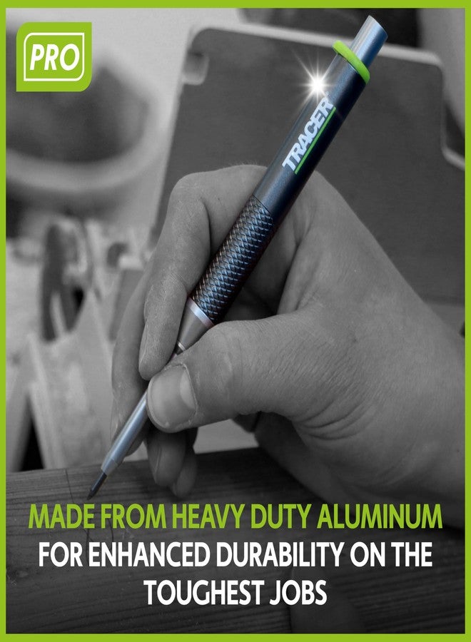 Tracer Pro Aluminum Deep Hole Construction Pencil - Durable Mechanical Carpenter Pencils Set with Sharpener & 6 Replacement Leads Holster Woodworking Marking Tool Contractor Pencil Kit - Image 4
