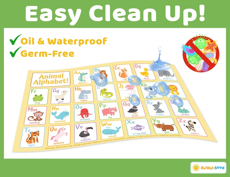 Bright Seed Disposable Placemats for Baby, Toddlers and Kids, Animals ABC & Numbers 03, 40 Disposable Baby mats for Restaurant, Dining Table & Travel, Learning Placemats for Kids, Toddler Travel - Image 3
