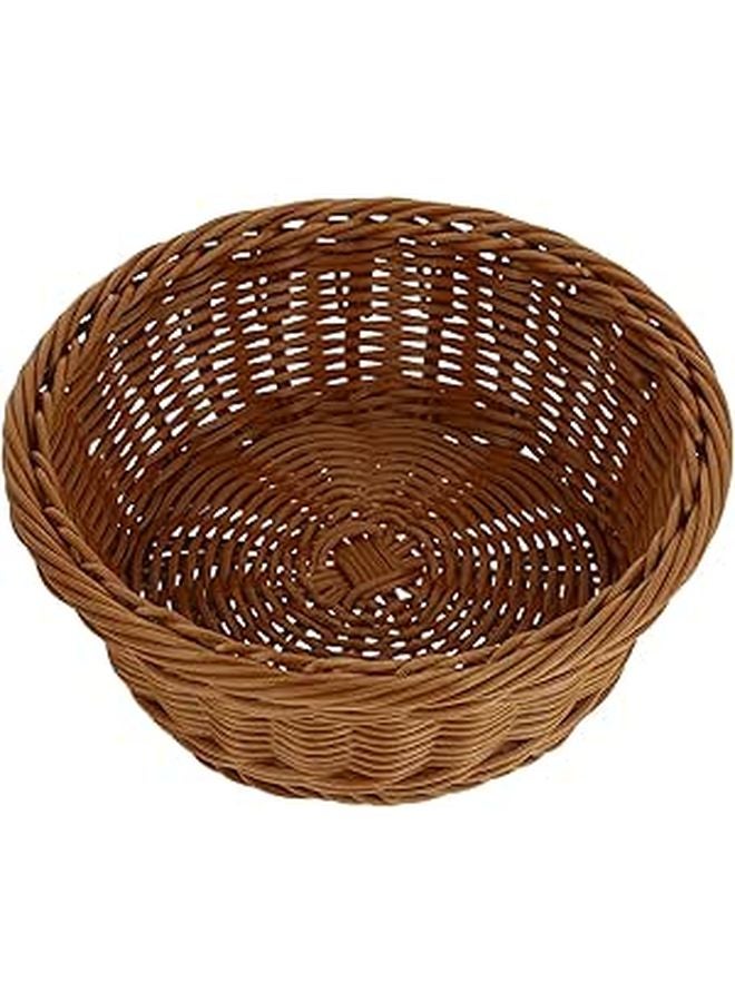 Round Brown 24cm Woven Bread Basket Kitchen Storage Container - Image 1
