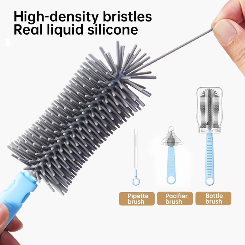 ECVV 6 in 1 Baby Bottle Brush Set with Bottle Soap Dispenser and Stand, Nipple Brush, Straw Brush, Bottle Drying Rack, Travel and Home Use - Image 2