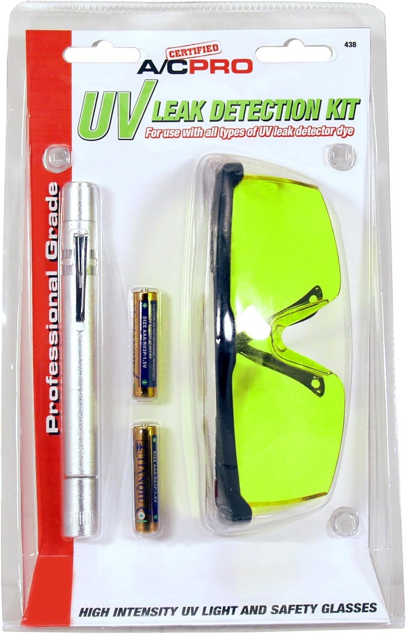InterDynamics Certified Car Air Conditioner Stop Leak Detector Kit, Leak Detection Kit Detects O Ring and Hose Leaks, Includes Protective Glasses and Pen Light, InterDynamics