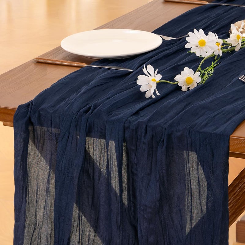 Socomi Navy Blue Easter Spring Cheesecloth Table Runner Boho Rustic Gauze 120 inch 10FT Cheese Cloth Runner for Wedding Party Baby Shower Birthday Home Decor Holiday Decorations - Image 2