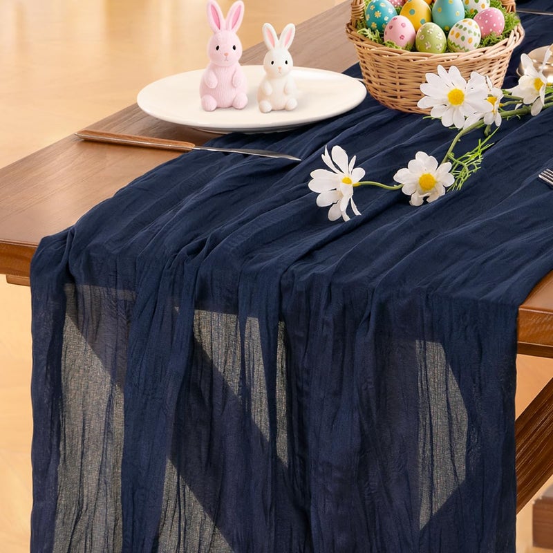 Socomi Navy Blue Easter Spring Cheesecloth Table Runner Boho Rustic Gauze 120 inch 10FT Cheese Cloth Runner for Wedding Party Baby Shower Birthday Home Decor Holiday Decorations - Image 1