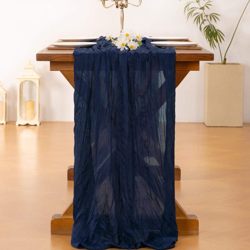 Socomi Navy Blue Easter Spring Cheesecloth Table Runner Boho Rustic Gauze 120 inch 10FT Cheese Cloth Runner for Wedding Party Baby Shower Birthday Home Decor Holiday Decorations - Image 4