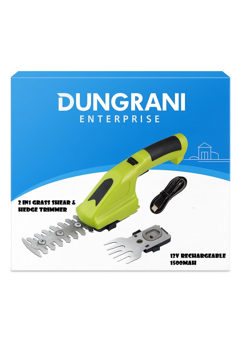 DUNGRANI ENTERPRISE دونجراني 2 في 1 مقص العشب ومقص التحوط مع بطارية ليثيوم أيون قابلة للشحن 7.5 فولت 2000 مللي أمبير، مقص حواف وشجيرات، شفرات قابلة للتبديل، خفيف الوزن، مقص حديقة حاد، مقص - Image 1