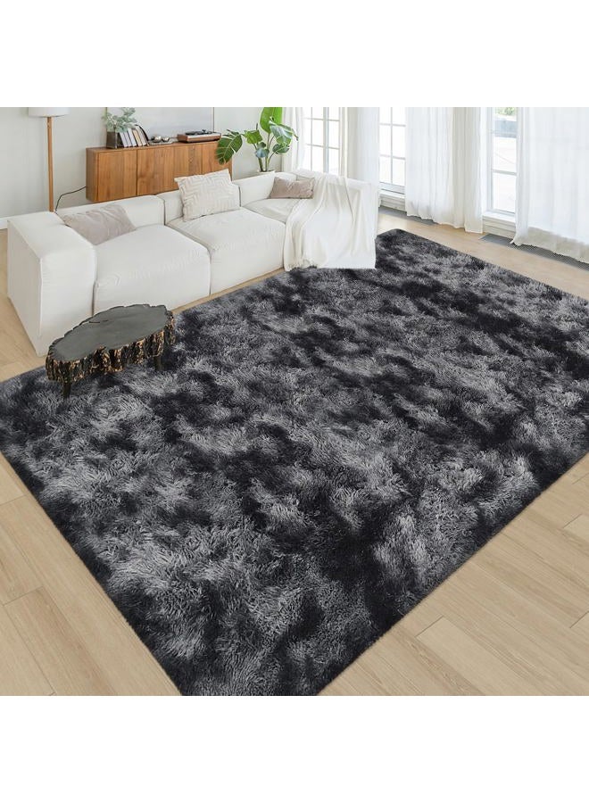 JiaoBaba Black Grey Tie-Dyed Rug for Living Room 6x9 Fluffy Area Rug Mat Bedside Throw Rug for Bedroom Kids Room Boys Teens Nursery Baby Dorm Office Home Decor Aesthetic Carpets - Image 3