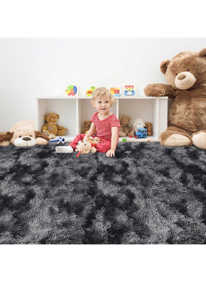 JiaoBaba Black Grey Tie-Dyed Rug for Living Room 6x9 Fluffy Area Rug Mat Bedside Throw Rug for Bedroom Kids Room Boys Teens Nursery Baby Dorm Office Home Decor Aesthetic Carpets - Image 2