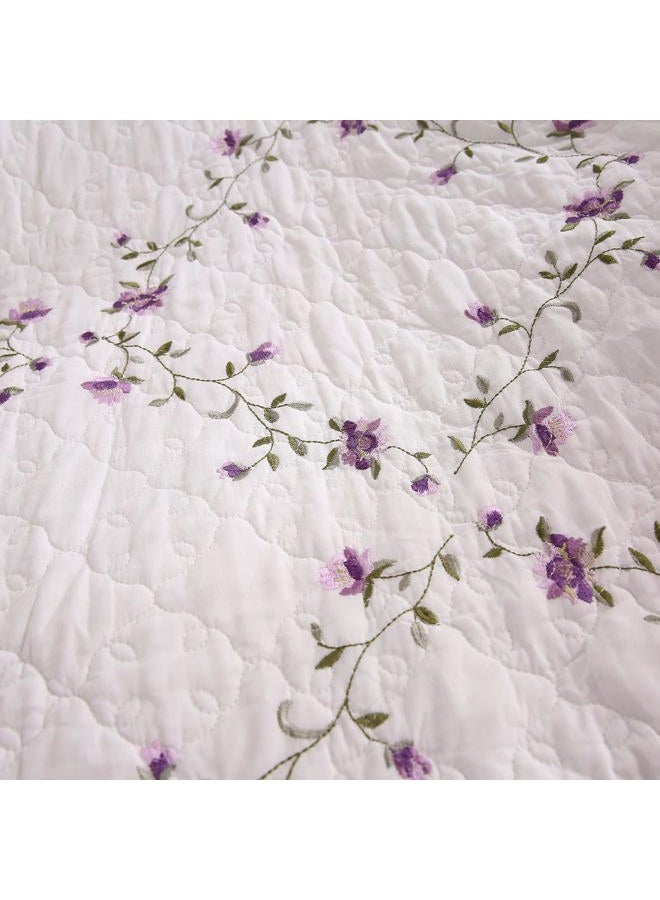 vctops 100% Cotton Quilted Throw Blanket 50x60 Inch Floral Embroidered Reversible Patchwork All Season Throw (Purple,50"x60") - Image 5