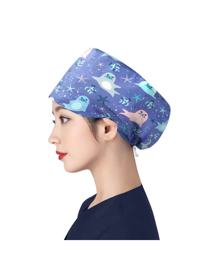 NIBEMINENT Women's Long Hair Nursing Cap Cotton Adjustable Medical Hospital Surgical Cap Unisex Anesthesiologist Nurse Working Scrub Caps