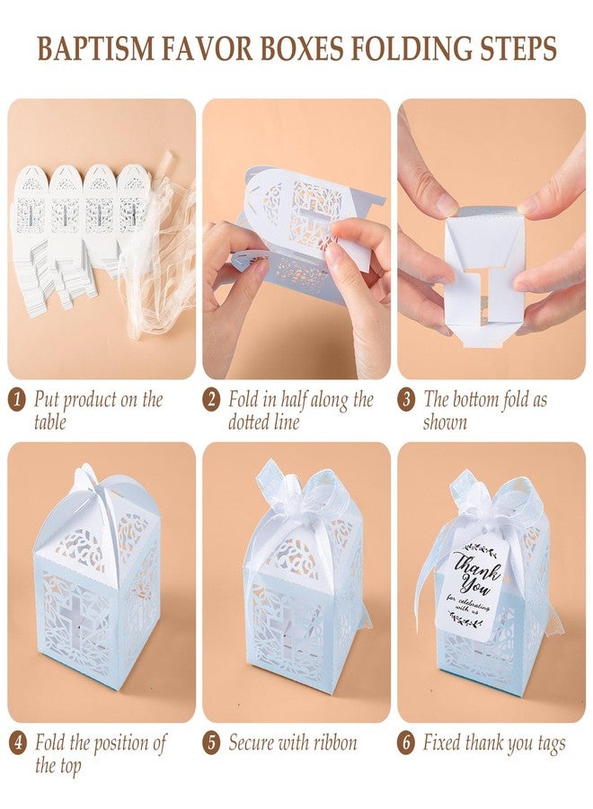 Liliful 100 Pcs Baptism Rosary Favors Set Includes 25 Wood Mini Rosary 25 Baptism Favor Boxes 25 Organza Bags 25 Thank Tags for Baby Shower First Communion Christening Party Gift - Image 5
