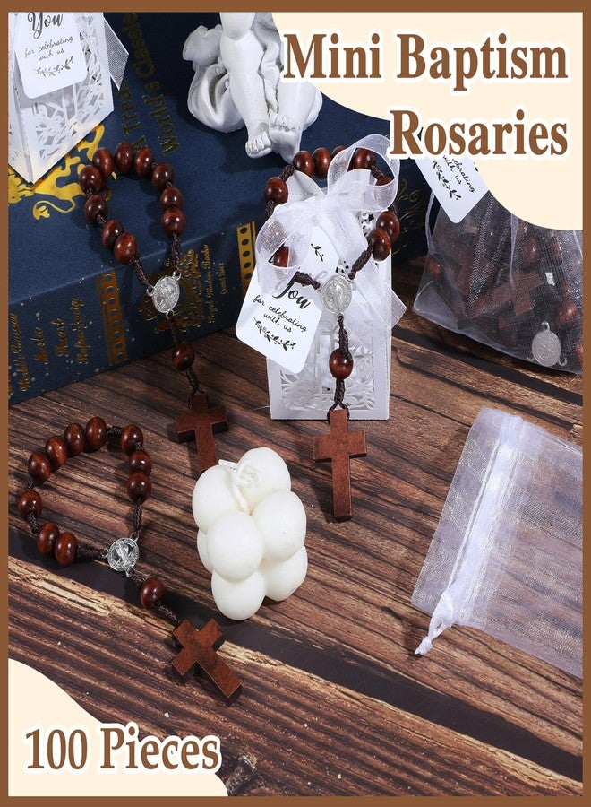 Liliful 100 Pcs Baptism Rosary Favors Set Includes 25 Wood Mini Rosary 25 Baptism Favor Boxes 25 Organza Bags 25 Thank Tags for Baby Shower First Communion Christening Party Gift - Image 4