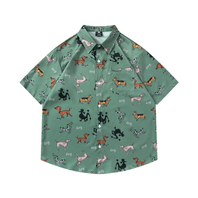 Guangzhou Cartoon Animal Flower Shirt Men And Women Trend Design Sense Loose Casual Short Sleeve Shirt - Image 1