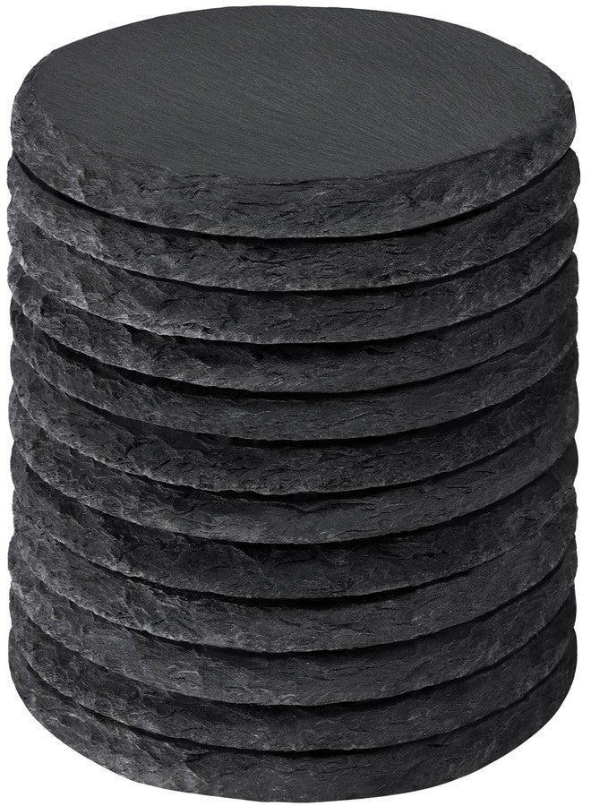 MAPRIAL 4 Inch Black Slate Stone Drink Coasters Set of 12 with Anti-Scratch Backing for Bar, Kitchen Home Living Decor, Laser Engraving,Cup, Etching, Gifts, Round - Image 1