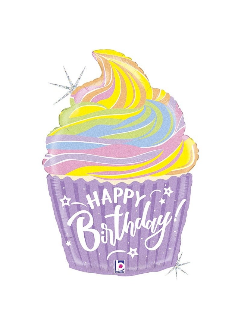 بالون كب كيك عيد ميلاد سعيد من رقائق معدنية باستيلية ثلاثية الأبعاد 69 سم