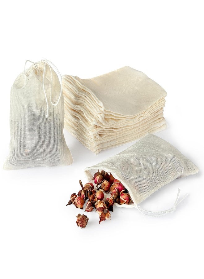 DAJLFA 20 PCS Reusable Tea Bags, DAJLFA Empty Muslin Sachet Bags with Drawstring, Spice Bags for Cooking, Loose Tea, Herb, Natural Cotton (4 X 3 Inches) - Image 1