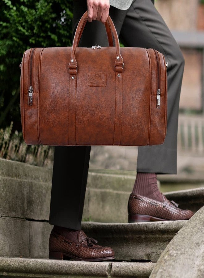 Leather World 55 L Vegan Leather Weekender Travel Duffle Luggage Bag with Detachable Shoulder Strap for Men & Women - Tan - Image 5
