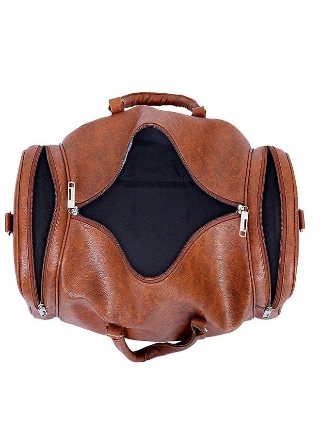 Leather World 55 L Vegan Leather Weekender Travel Duffle Luggage Bag with Detachable Shoulder Strap for Men & Women - Tan - Image 2