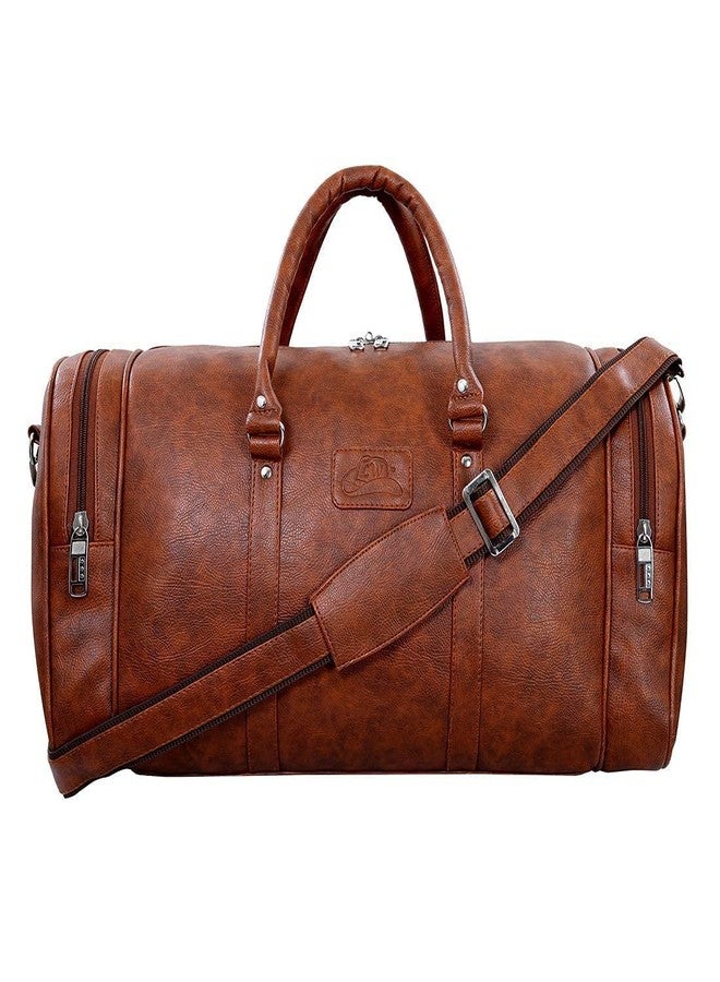 Leather World 55 L Vegan Leather Weekender Travel Duffle Luggage Bag with Detachable Shoulder Strap for Men & Women - Tan - Image 1