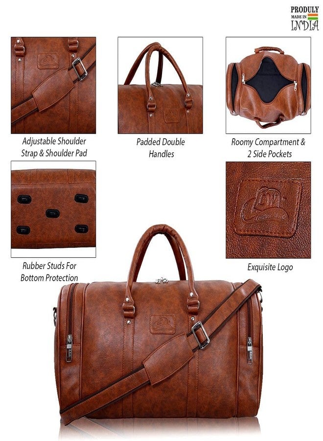 Leather World 55 L Vegan Leather Weekender Travel Duffle Luggage Bag with Detachable Shoulder Strap for Men & Women - Tan - Image 4