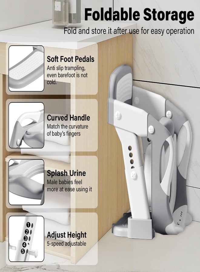 Kimitimi Potty Training Seat with Step Stool Ladder for Toddler, 3-IN-1 Convertible Potty Toilet, Upgrade Training Ladder for Boys & Girls, Includes Removable Urinal & Soft Cushion - Grey - Image 5