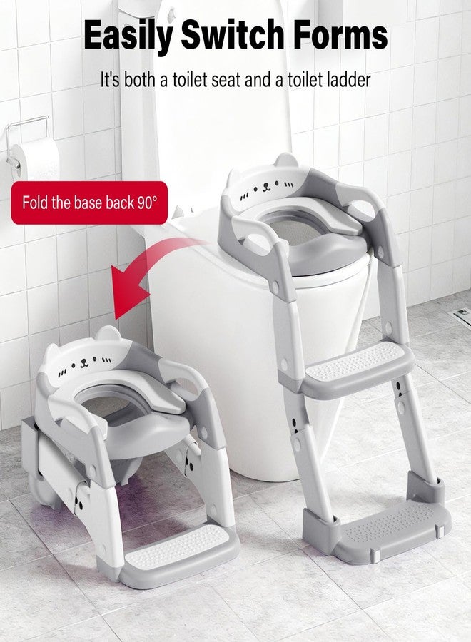 Kimitimi Potty Training Seat with Step Stool Ladder for Toddler, 3-IN-1 Convertible Potty Toilet, Upgrade Training Ladder for Boys & Girls, Includes Removable Urinal & Soft Cushion - Grey - Image 2