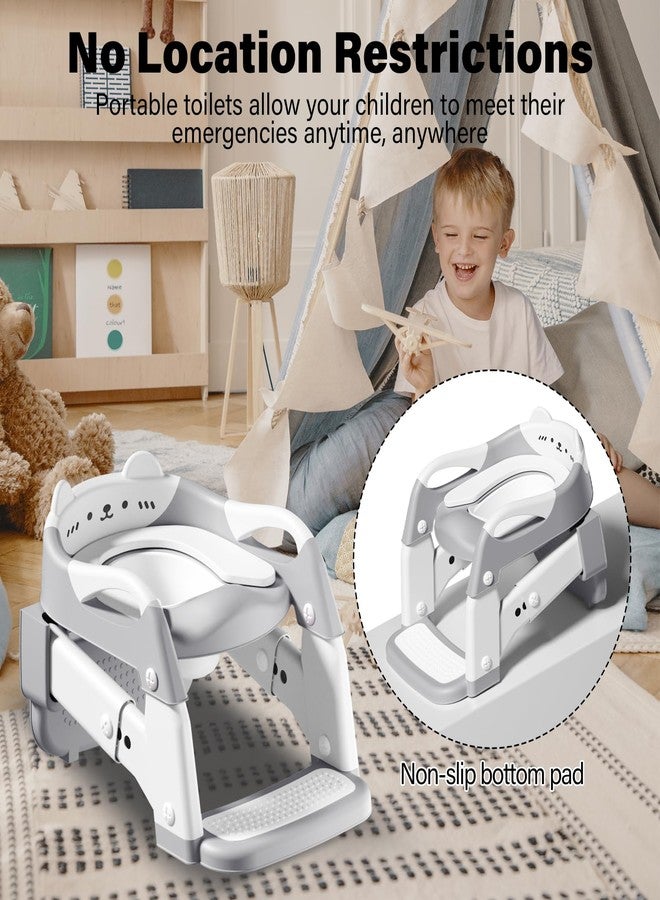 Kimitimi Potty Training Seat with Step Stool Ladder for Toddler, 3-IN-1 Convertible Potty Toilet, Upgrade Training Ladder for Boys & Girls, Includes Removable Urinal & Soft Cushion - Grey - Image 4