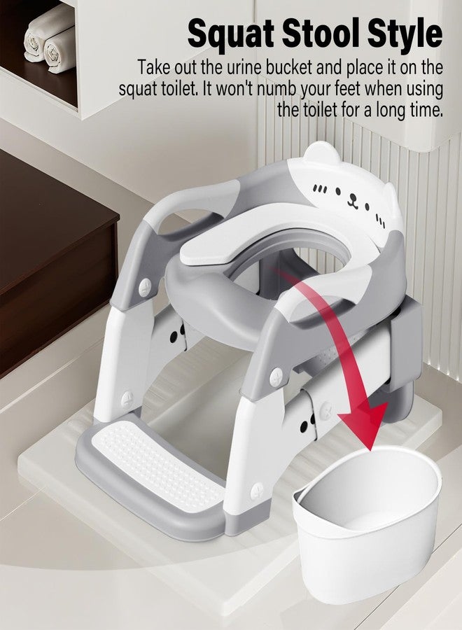 Kimitimi Potty Training Seat with Step Stool Ladder for Toddler, 3-IN-1 Convertible Potty Toilet, Upgrade Training Ladder for Boys & Girls, Includes Removable Urinal & Soft Cushion - Grey - Image 3