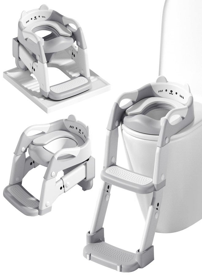 Kimitimi Potty Training Seat with Step Stool Ladder for Toddler, 3-IN-1 Convertible Potty Toilet, Upgrade Training Ladder for Boys & Girls, Includes Removable Urinal & Soft Cushion - Grey - Image 1