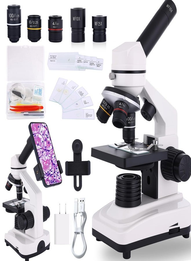 JECONE Microscope for Adults & Kids, 40X-2500X High-Power Compound Microscope for Students, School Lab & Home Schooling,Equiped with Slides Set & Phone Holder (White) - Image 1