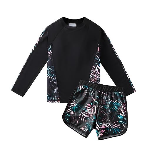 KID1234 Girls Swimsuit Long Sleeve Swimsuit for Girls Rash Guard Swimwear Two Piece Bathing Suit with Headband - Image 1