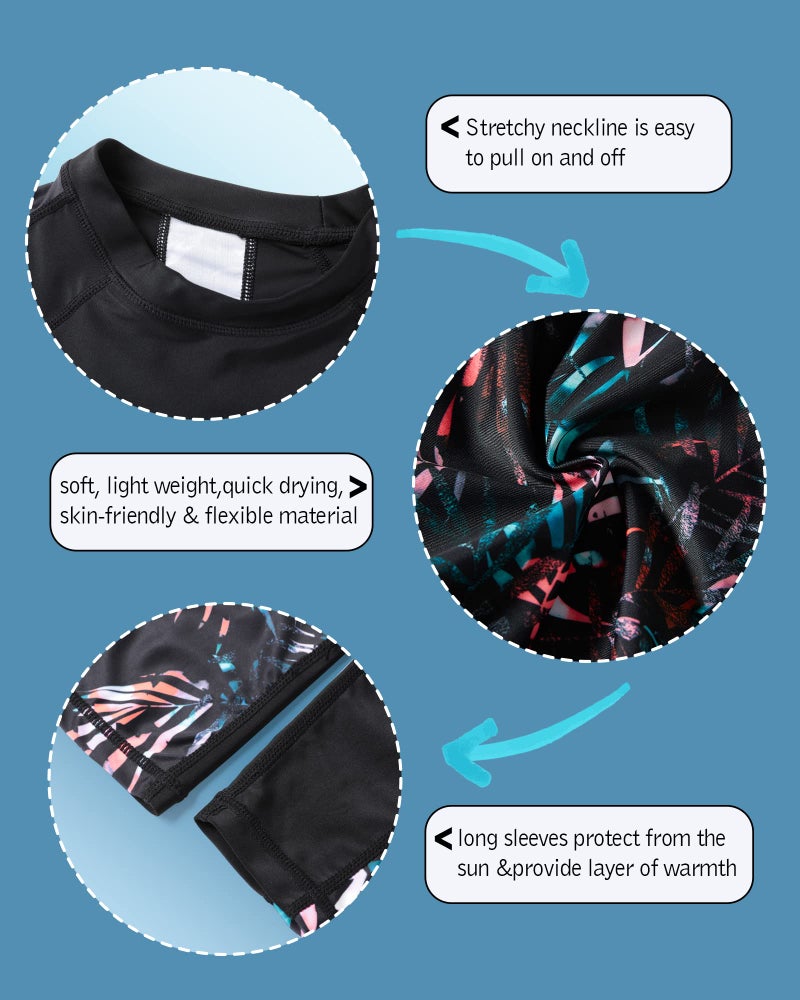 KID1234 Girls Swimsuit Long Sleeve Swimsuit for Girls Rash Guard Swimwear Two Piece Bathing Suit with Headband - Image 3