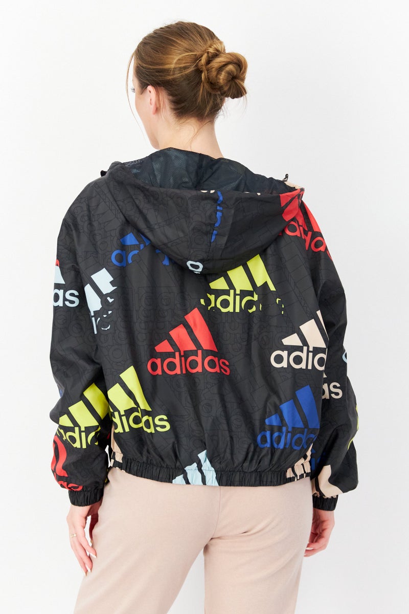 Adidas جاكيت رياضي نسائي بغطاء رأس بأكمام طويلة، مزيج رمادي - Image 4